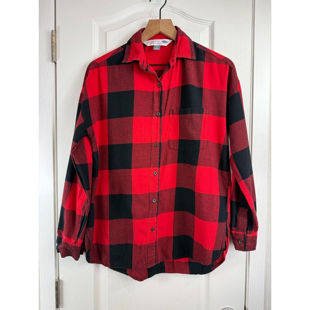 Old Navy The Boyfriend Shirt Red Black Buffalo Plaid Flannel Women's S Small